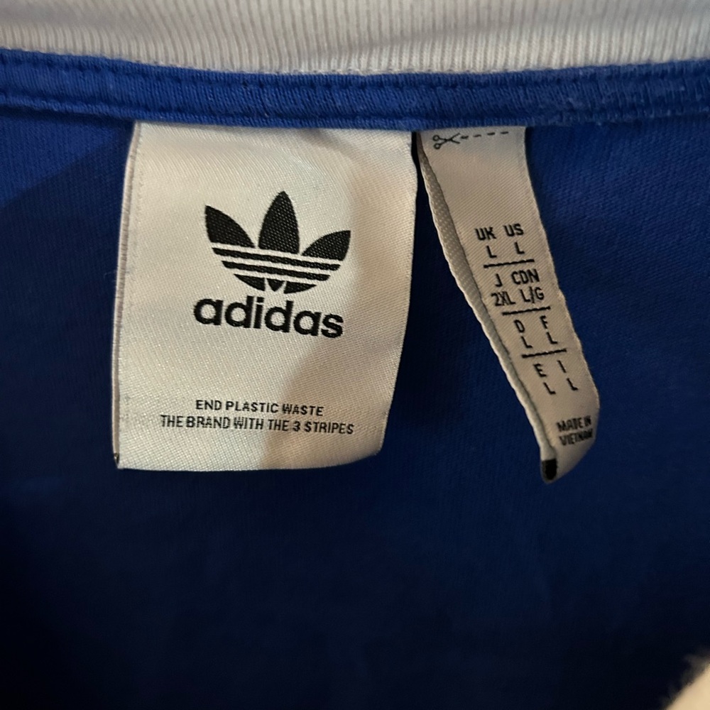 adidas Originals Adicolor Classics 3 Stripes Blue Red White Ringer Tee M L 90s - Picture 4 of 4